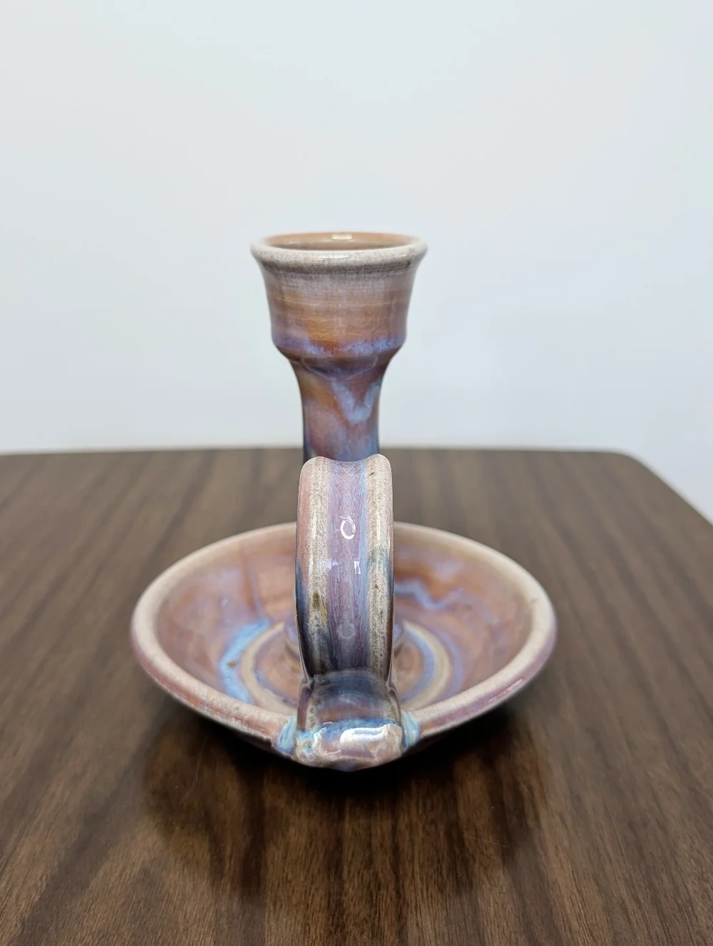 Light Purple, Blue, Tan Handmade Studio Pottery Ceramic Chamber Candle Holder